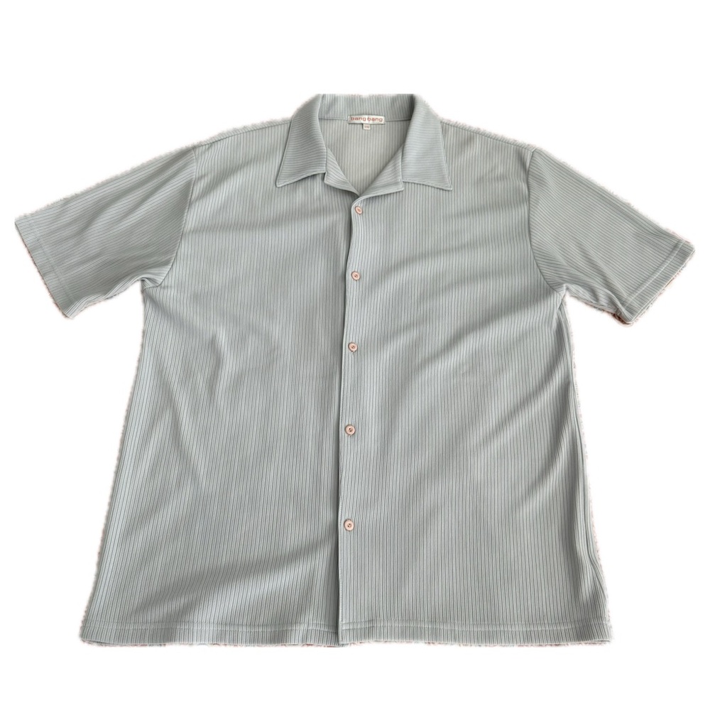 Vintage Bang Bang Men's Grey Striped Embossed Short Sleeve Button Front Shirt